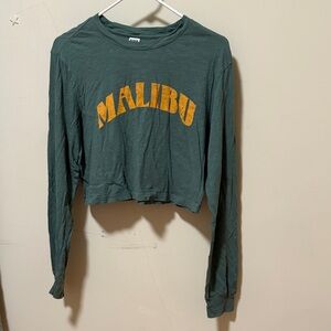 PINK Green Long Sleeve Crop Top